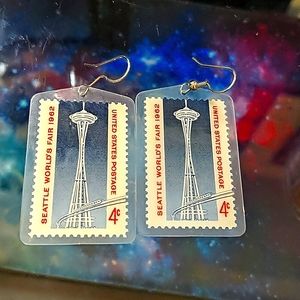 Seattle Space Needles vintage stamp earrings